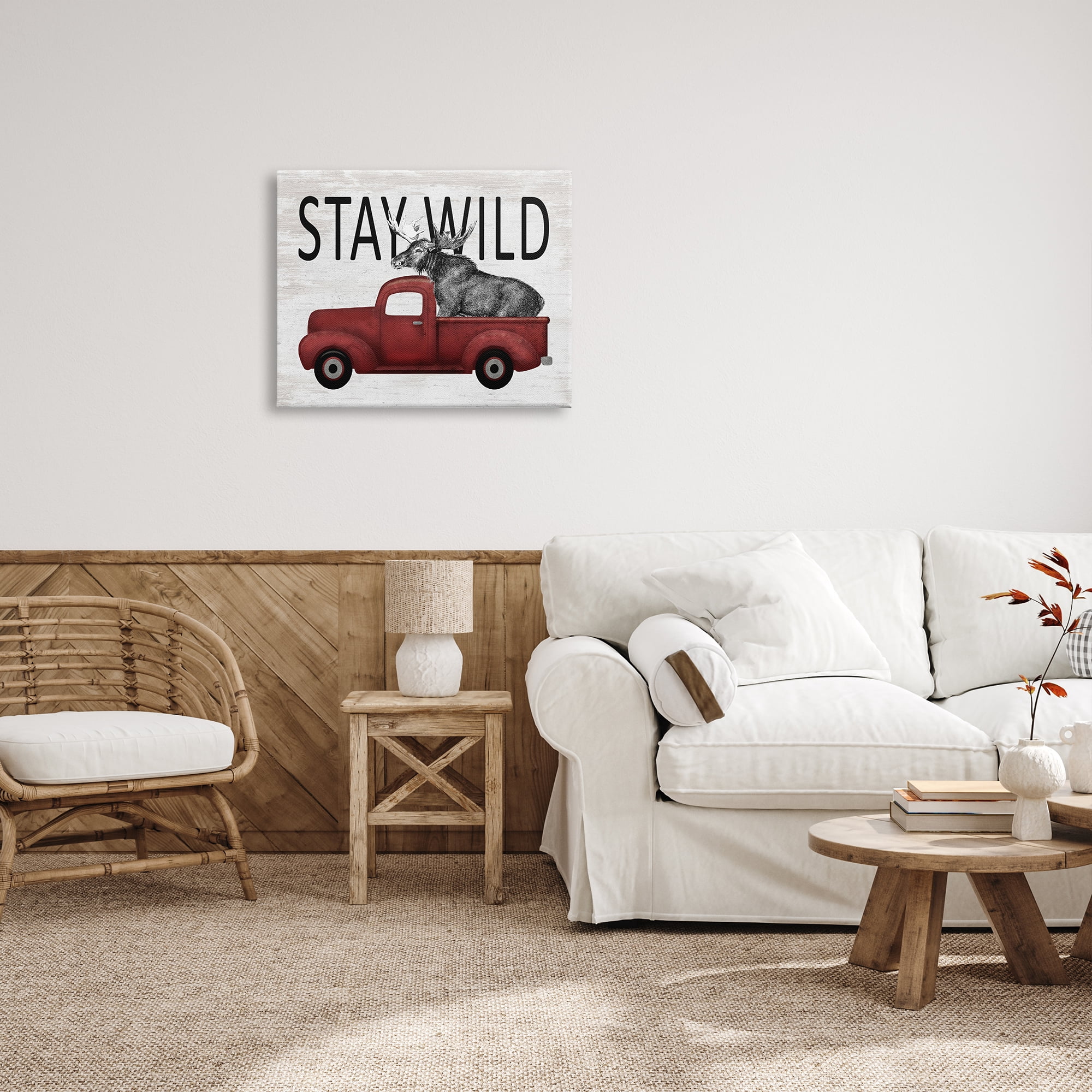 Stupell Industries Stay Wild Moose Antique Red Pickup Truck Graphic Art Gallery Wrapped Canvas Print Wall Art, Design by Lettered and Lined