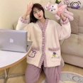 thumbnail image 3 of Pijama de terciopelo Coral para niña y mujer, ropa de dormir de felpa gruesa, conjunto de cárdigan de franela para el hogar, otoño e invierno, novedad de 2024, 3 of 5
