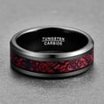thumbnail image 4 of Men's 8mm Black Red Wedding Band Celtic Dragon Tungsten Rings Carbon Fiber Inlay Beveled Edges, 4 of 5