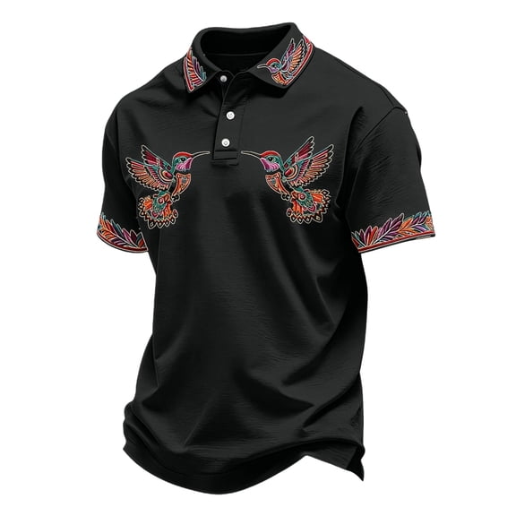 Mens Polo Shirts Short Sleeve Polos with Print Aztec Style Casual Tee
