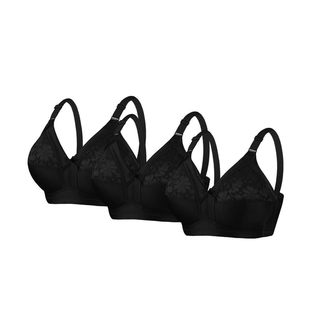 Sujetanes Cómodos para Mujeres Más Tamaño Color Sólido Encaje Empalme Todos los Días, Correas Ajustables para el Uso Diario