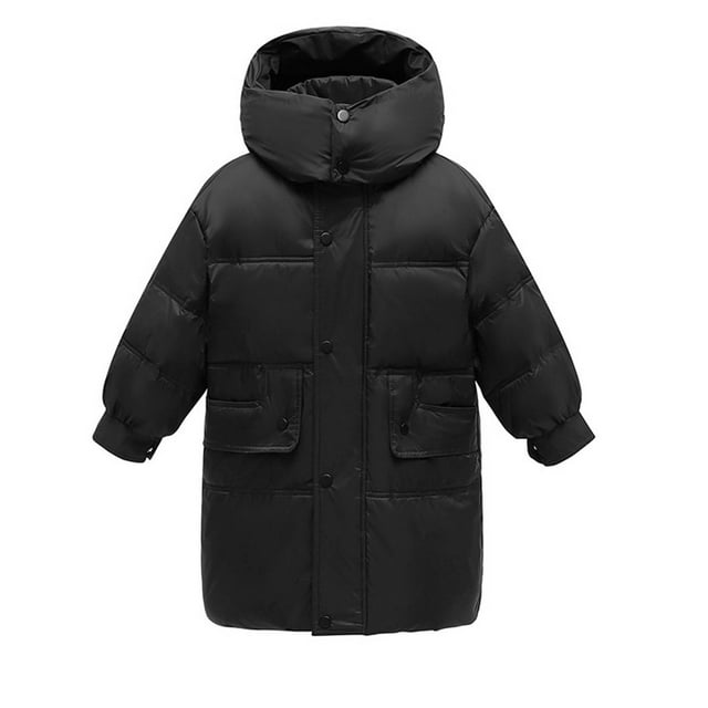 Lovzfmll Girls' Hooded Mid-Length Puffer, Thickened Insulated Down-Alternative Jacket with Pockets for Little Girls, 8-9 Years
