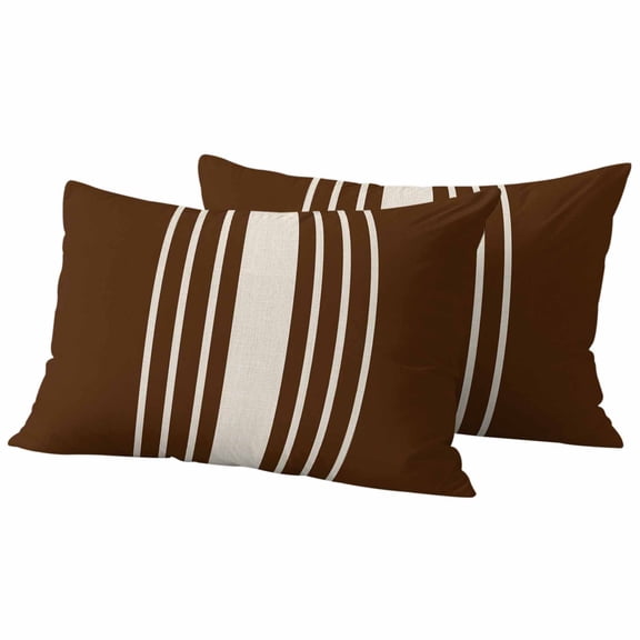 Brown Beige Striped Outdoor Waterproof Pillow Covers, Modern Farmhouse Retro Lines Decorative Rectangle Throw Pillowcase Sofa Cushion Sham for Patio/Couch/Chair, 20"x12" 2 Pack
