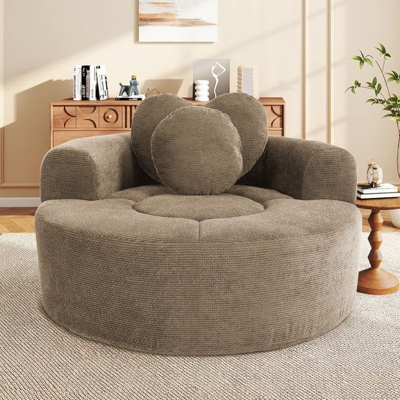 Muumblus 54" Oversized Round Indoor Chaise Lounge Chair, Boneless Cloud Couch, No Assembly Required, Floor Sofa Chair for Living Room, Brown