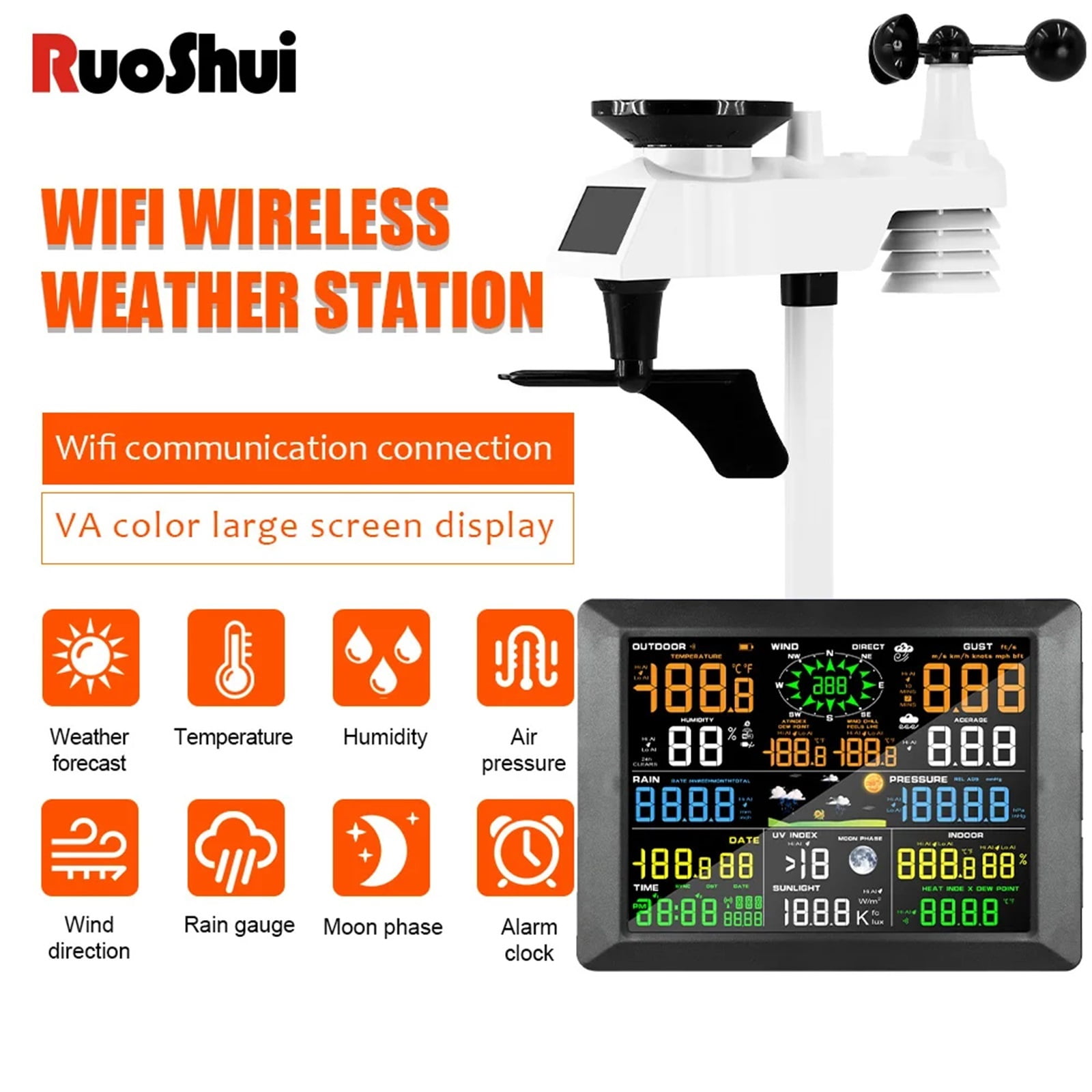 Professional 0310 Weather Station Internet Wireless With Outdoor Sensor Rain Gauge Weather Forecast Wind Gauge ,High Precision