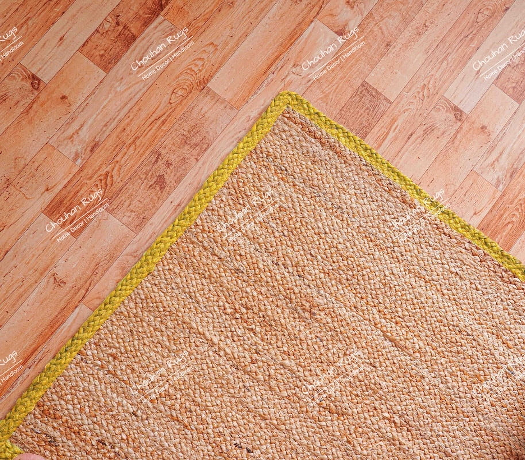 Chouhan Rugs Natural Jute Yellow Lined Rug Bohemian Rug Decor Rug Handwoven Rug Custom Rug Decorative Rug