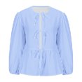 thumbnail image 4 of cfhntfmh Shirts for Women Trendy Casual Print Long Sleeve Front Knot Babydoll Tops Round Neck Cute Fall Blouses, 4 of 6