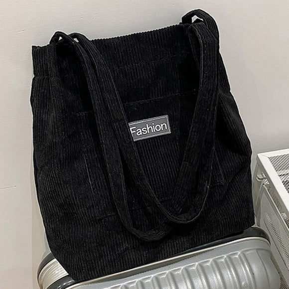 Women Casual Handbag Solid Color Corduroy Shopping Bag Bear Pendant Outdoor Bags