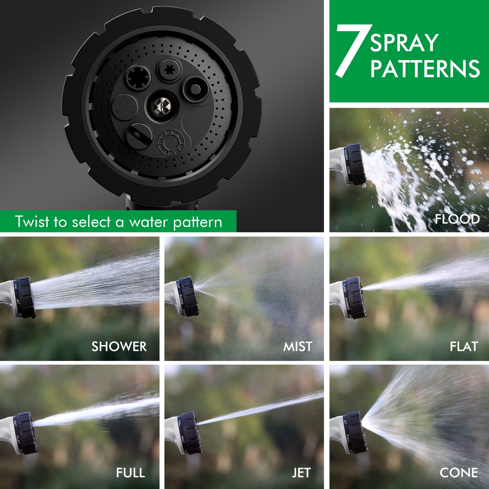 Restmo Ergonomic Heavy-Duty Garden Hose Nozzle, Soft TPU Rubber, 7 Watering Patterns, Thumb Control, High Pressure Sprayer