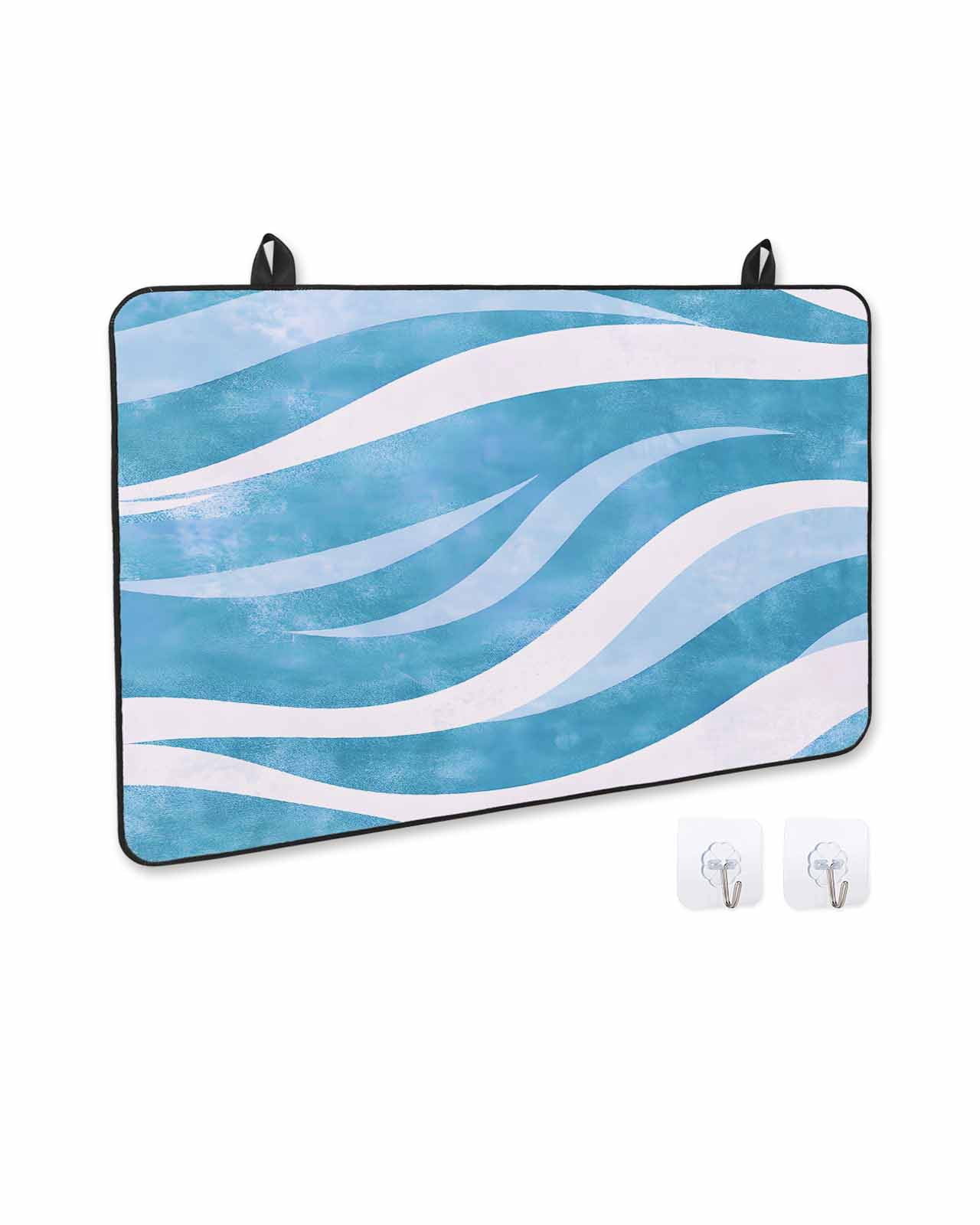 nqOlkjepod Large Induction Cooktop Protector Mat 24"x21", Blue Waves Stove Top Covers for Electric Stove, Ombre Sea Ripples Shabby Beach Decorative Stove Burner Cover Mats, Glass Top Stove Cover