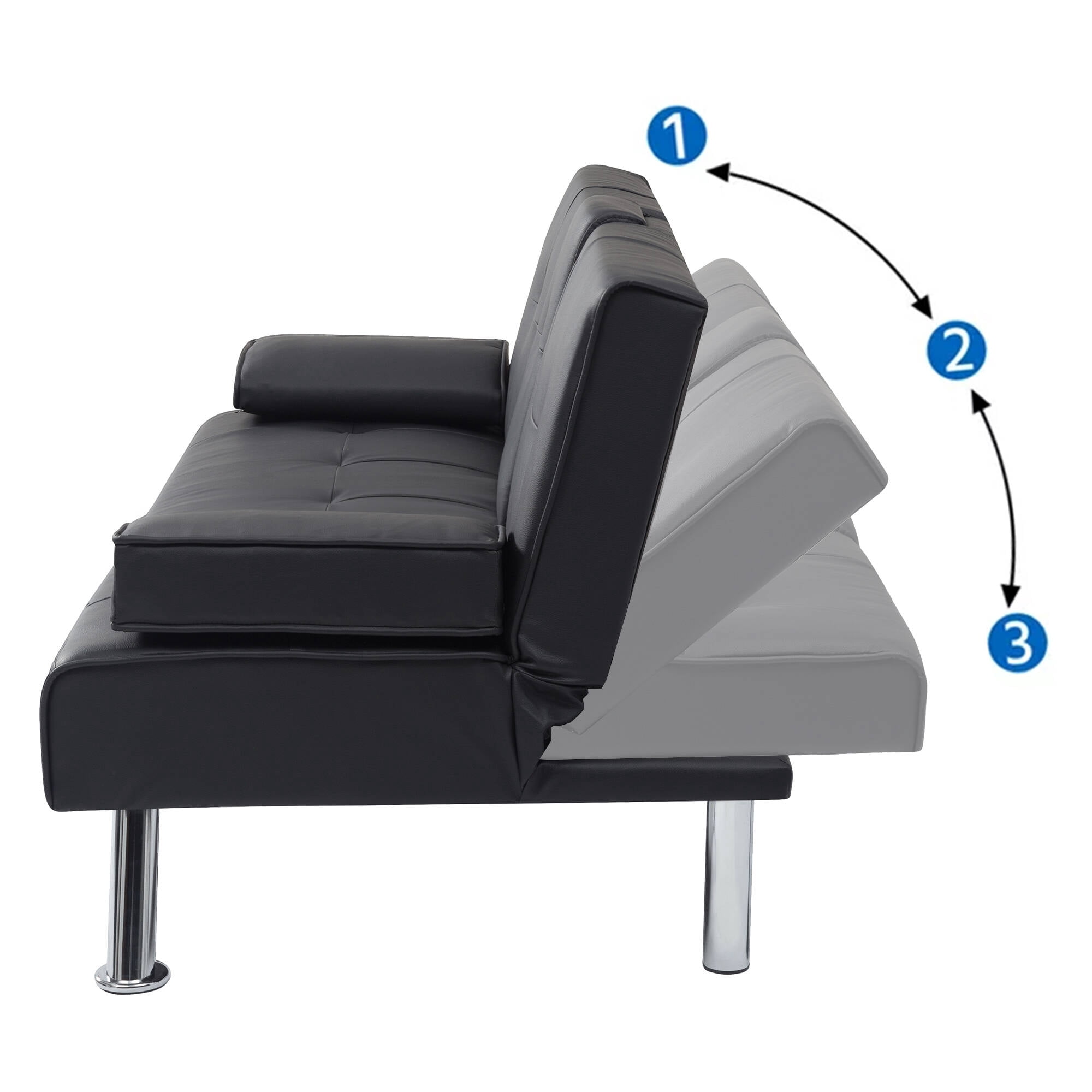 Sofa Bed with Cup Holder Convertible Futon Couches Adjustable Backrest Modern Faux Furniture Upholstery for Living Room