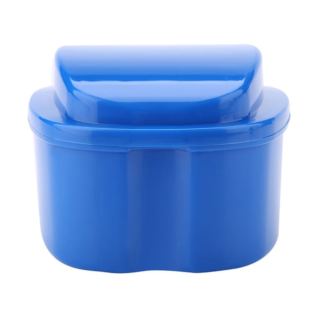Denture False Teeth Storage Box Case With Filter Screen Dental Appliance Dark Blue
