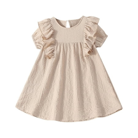 

Dresses For Girls Solid Cotton Sleeveless Beach Straps Ruffles Princess Clothes Dress