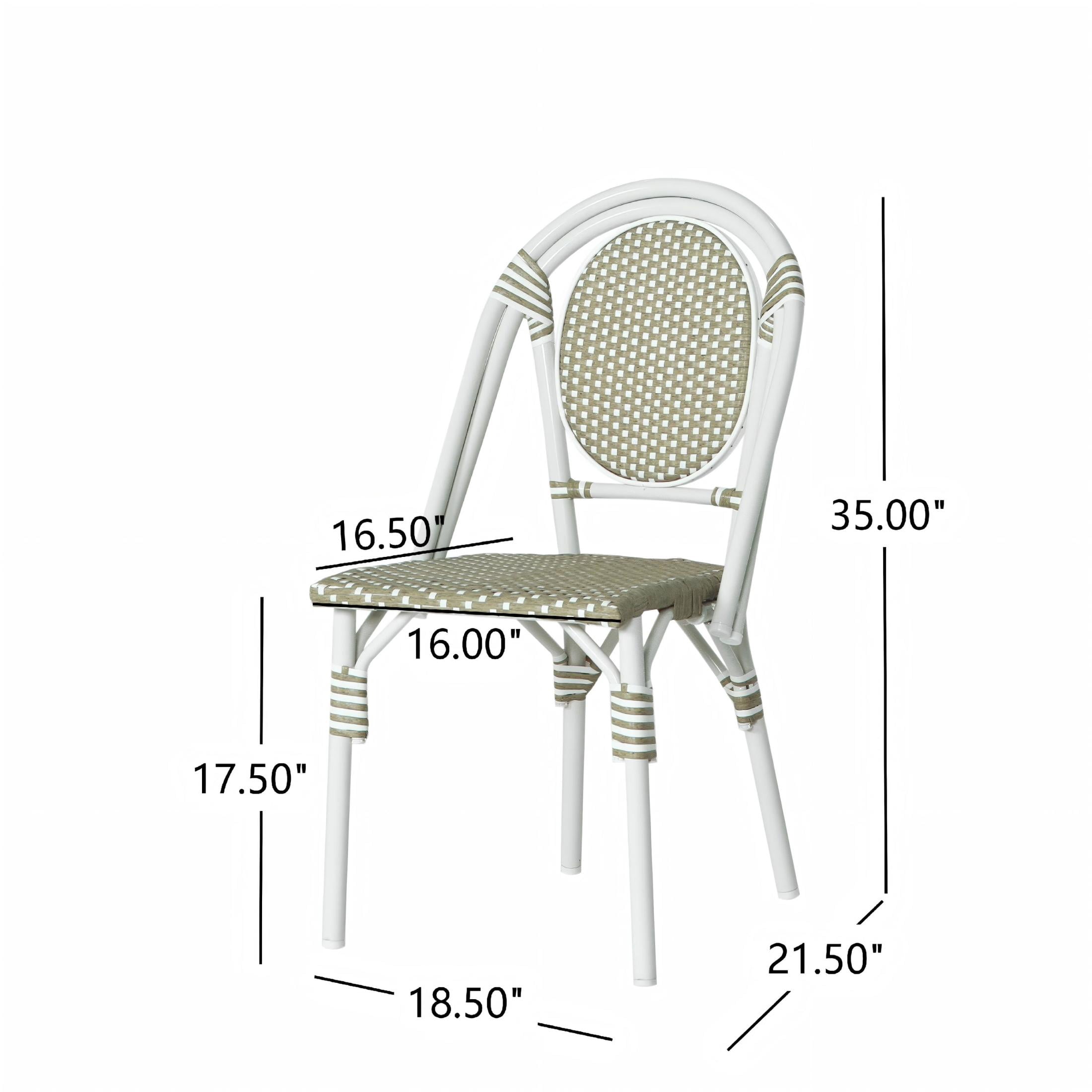Christopher Knight Home Rattan French Bistro Outdoor Chairs, Aluminum Frame, White+Green, Set of 2