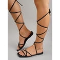 thumbnail image 1 of Women Tie Leg Design Strappy Sandals, Fashionable Apricot Flat Sandals, 1 of 4