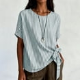 thumbnail image 7 of Annhoo Striped Blouses for Women Crew Neck Side Tie Knot Short Sleeve Top Loose Lightweight Comfy Beach Shirts, 7 of 7