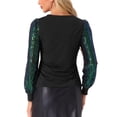 thumbnail image 3 of INSPIRAR CHIC Top de Manga de Lentejuelas para Mujer, Top Brillante de Cuello en V para Fiesta, L Negro Verde, 3 of 5
