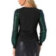 thumbnail image 3 of INSPIRAR CHIC Top de Manga de Lentejuelas para Mujer, Tops Brillantes de Cuello en V para Fiesta M Negro Verde, 3 of 5