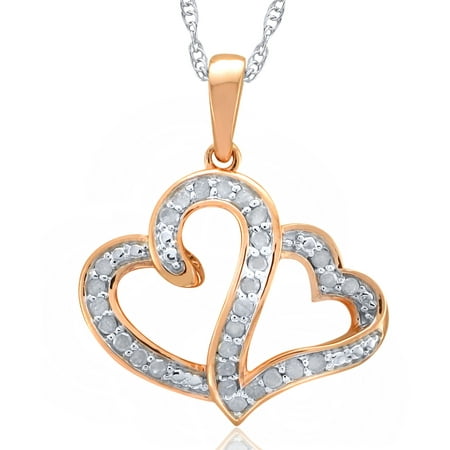 Heart 2 Heart 1/4 Carat Diamond Sterling Silver Gold Plated Pink White Diamond Pendant with Chain