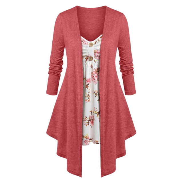 Talla grande TwinSet Twinset Impresión floral Irregular Tee Rosegal Mangas largas de talla grande