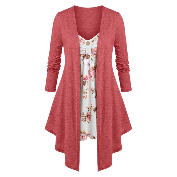 Talla grande TwinSet Twinset Impresión floral Irregular Tee Rosegal Mangas largas de talla grande