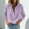 thumbnail image 6 of Lenpel Blouses for Women Long Sleeve Half Button Collared Pleated Solid Color Casual Tops Loose Trendy Blouses(Purple,X-Large), 6 of 7