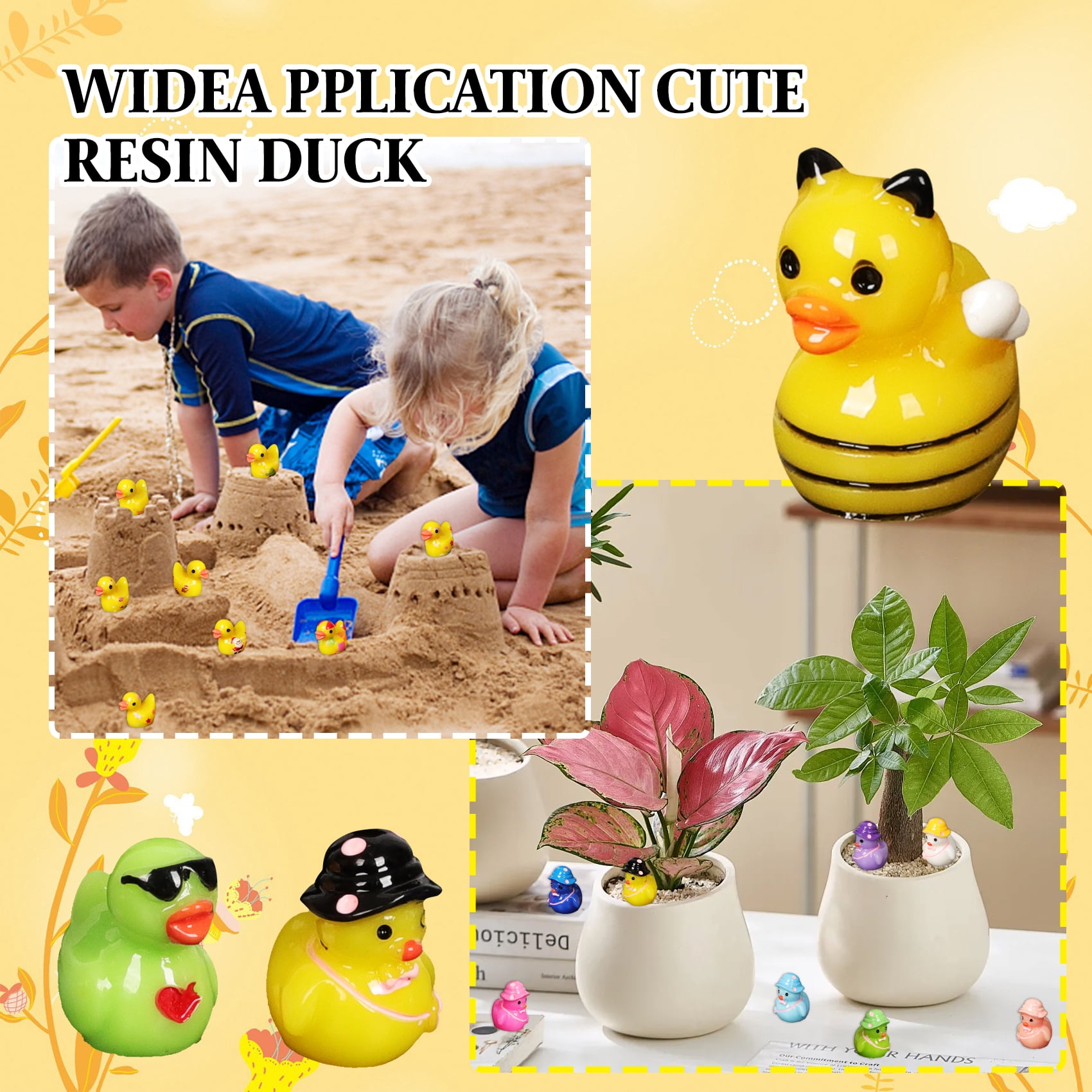 100 Pack Multicolor Mini Resin Ducks to Hide, 35 Unique Styles Solid Little Ducks, Tiny Miniature Duck Figures Bulk for Fairy Garden, Dollhouse, Terrarium, Potted Plants & Micro Landscape Decor