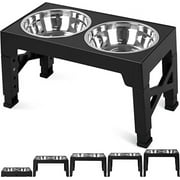 Elevated Dog Bowls with 2 Stainless Steel Dog Food Bowls, Raised Dog Bowl Adjusts to 5 Heights (3.2", 8.7", 9.8",11.02", 12.2") for Small Medium and Large Dogs, Black