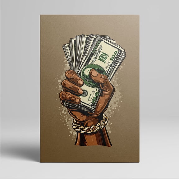 1pc Hand - holding Stack of $100 Bills with Gold Chain Framed Decor room hanging Wall Picture Decor for Home Gifts, living room, bathroom, bedroom, kitchen wall art decor canvas wall art