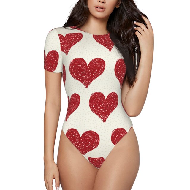 Fotbe Love Body de Mujer con Cuello Redondo y Mangas Cortas, Sin Mangas Ajustado, Suave, Cómodo y Básico-Small