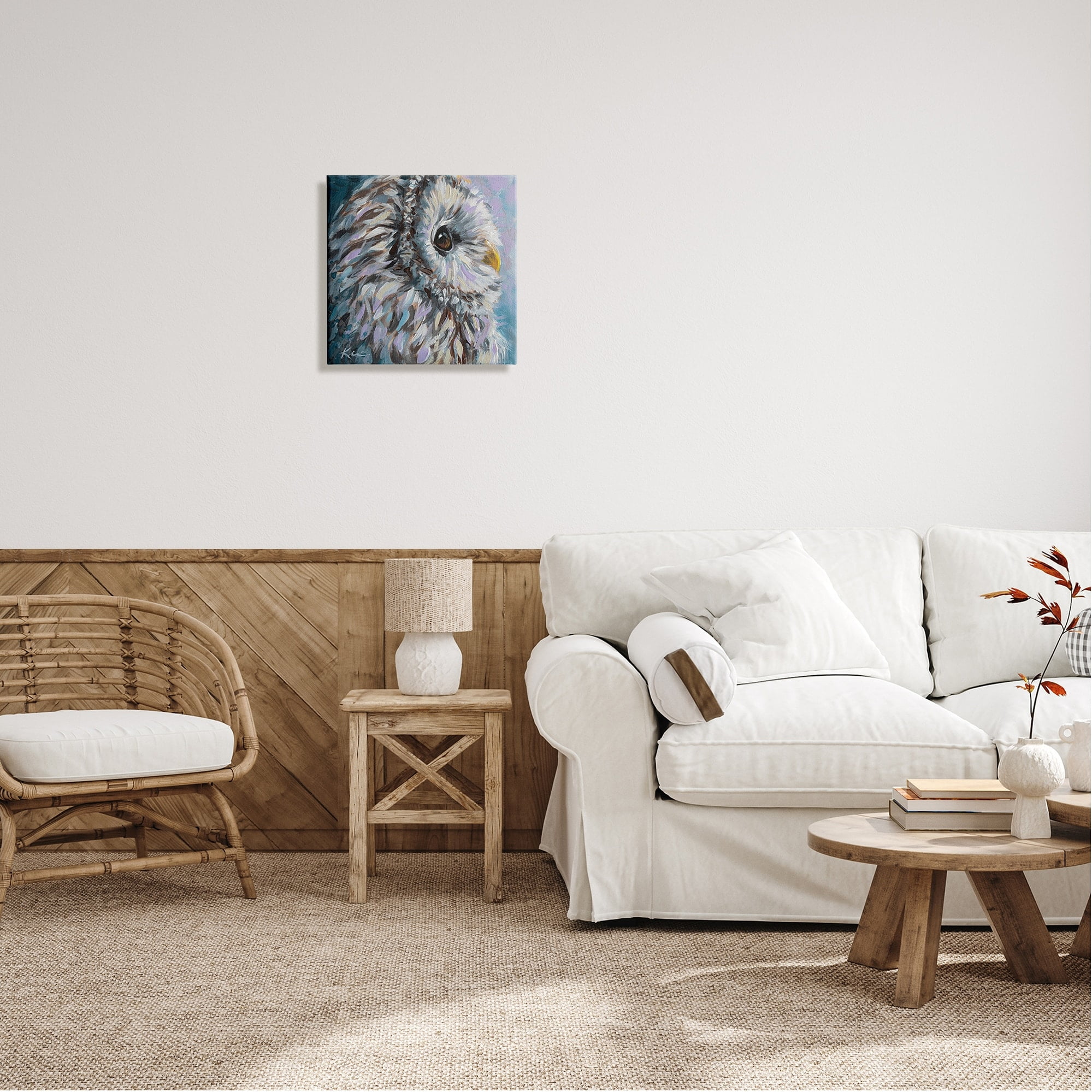 Stupell Industries Barn Owl Pastel Hues Painting Animals & Insects Painting Gallery Wrapped Canvas Print Wall Art