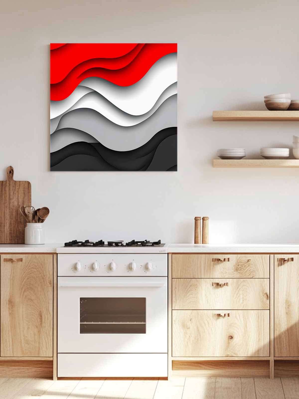 Red Black Waves Canvas Wall Art, Abstract Water Ripple Modern Gradient Framed Wall Decor Modern Artwork Prints Painting for Living Room, Bedroom, Kitchen & Cafe Decor 16x16 Inch