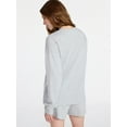 thumbnail image 4 of Joyspun Women's Bridal French Terry Knit Long Sleeve Top and Shorts Pajamas Set, Sizes XS-3X, 4 of 7