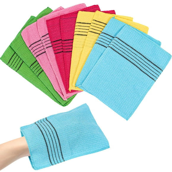 Gant Exfoliant Coréen, 10 Pcs Gants Exfoliants Gant de Toilette Serviette de Gommage pour Hommes Femmes, Gants de Douche Colorés pour Enlever les Peaux Mortes, Bleu+rose+vert+jaune+rose