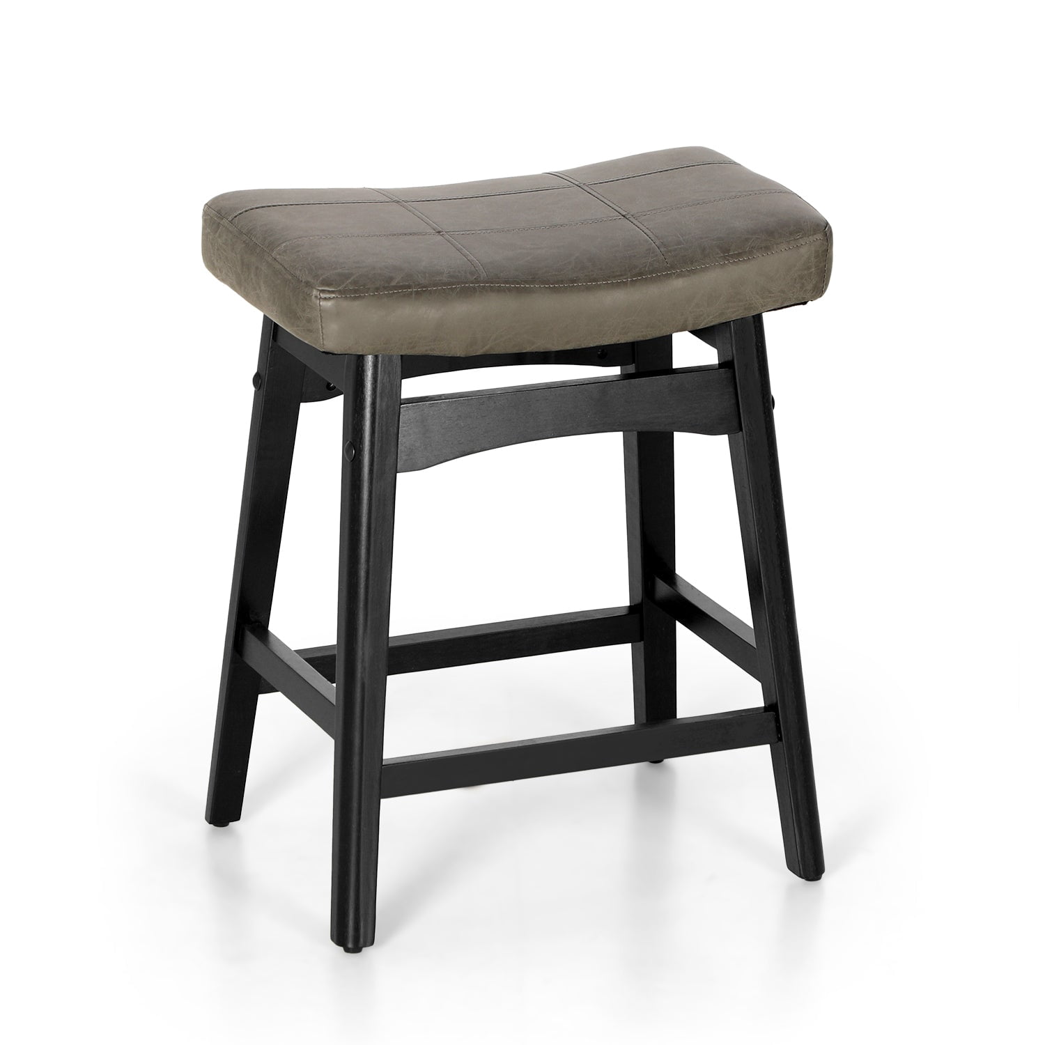 Summit Living 24 inch Wooden Count Stool for Kitchen, Backless Saddle Faux Leather Bar Stool, Gray