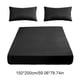 thumbnail image 3 of Lámina De Fibra Juego de sábanas ajustables de 3 piezas de algodón lavado con fundas de almohada negras para cama doble, protección de colchón de fibra suave. JASKFLY, 3 of 9