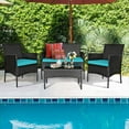 thumbnail image 2 of HAPPYGRILL 4 Pieces Patio Furniture Set Rattan Wicker Conversation Set with Tempered Glass Top Table, Outdoor Wicker Sofa Set with Removable Cushions for Poolside Garden Backyard, 2 of 18