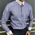 thumbnail image 1 of Camisa informal de negocios con estampado 3D a rayas para hombre, 25 estilos, para uso diario, para trabajo callejero, con solapa de primavera, manga larga, talla 6XL, envío rápido, 1 of 6