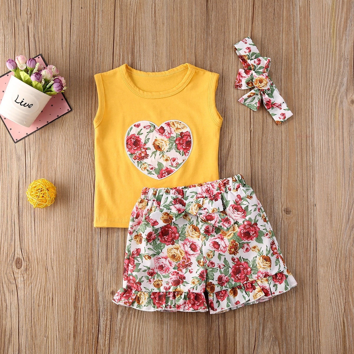 Yellow, 18-24 Months Infant Baby Girl Crop Top T Shirts High Waist Shorts Floral Outfits Clothes Sets