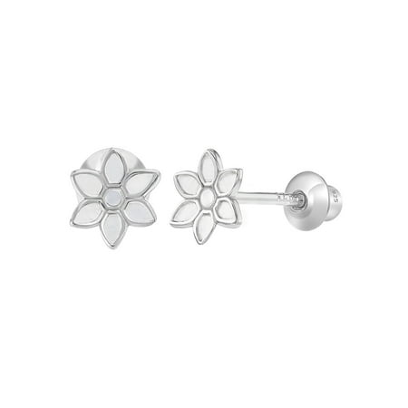 925 Sterling Silver Plain Little Flower Screw Back Earrings Infants Baby Girls