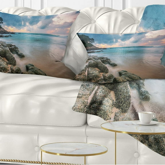 Designart 12" x 20" Blue Polyester Throw Pillow