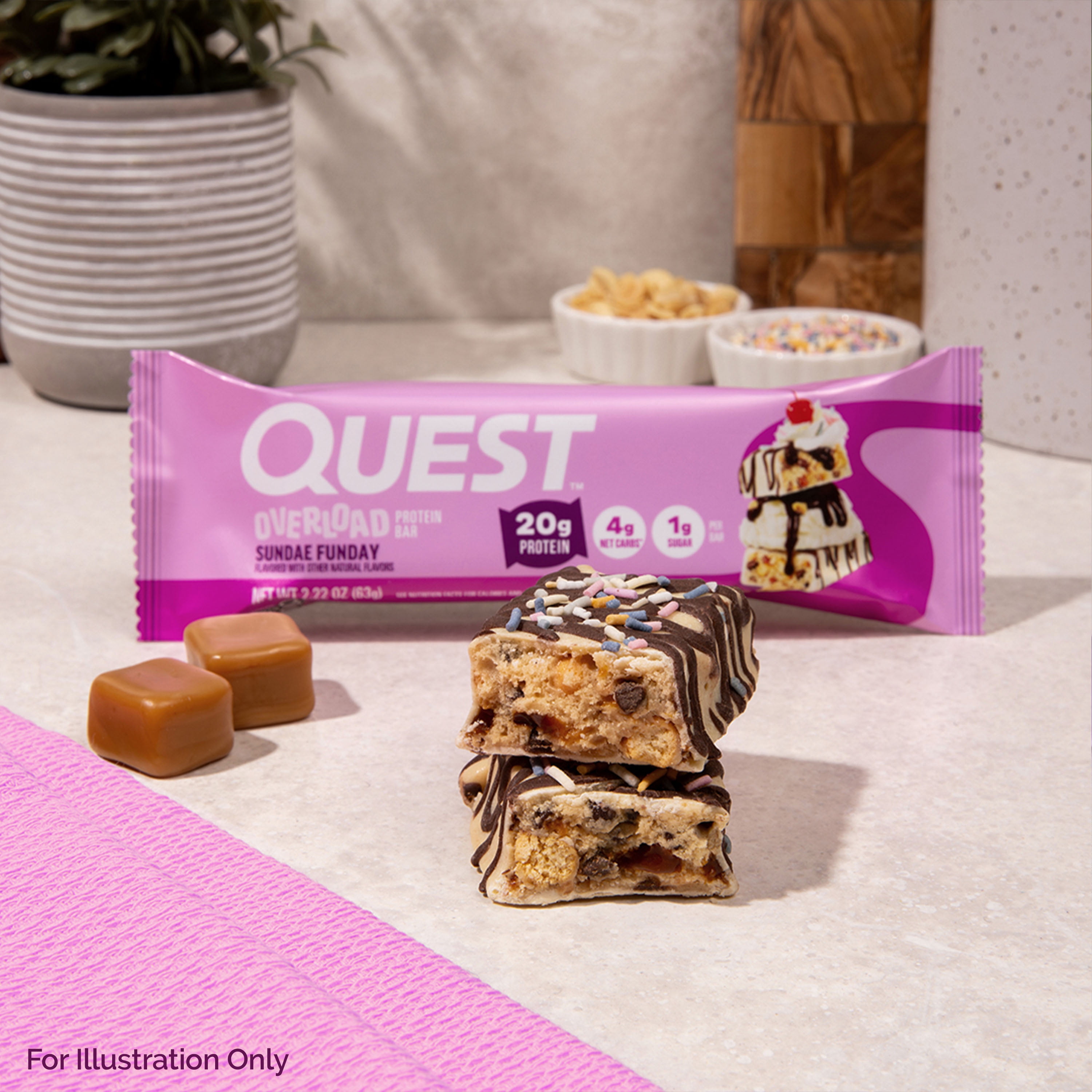 Quest Overload 20g Protein Bar, Sundae Funday Flavor, Protein Bars, Gluten-Free, 4 Count