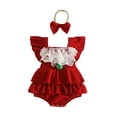thumbnail image 2 of Bigetiay Toddler Girls Christmas Outfits Ruffled Sleeve Romper Bodysuits Headbands Set, Size 12-18 Months, 2 of 7