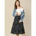 thumbnail image 2 of Unique Bargains Jupe Midi Décontractée à Imprimé Floral Trapèze pour Femme Noir Bleu P, 2 of 7