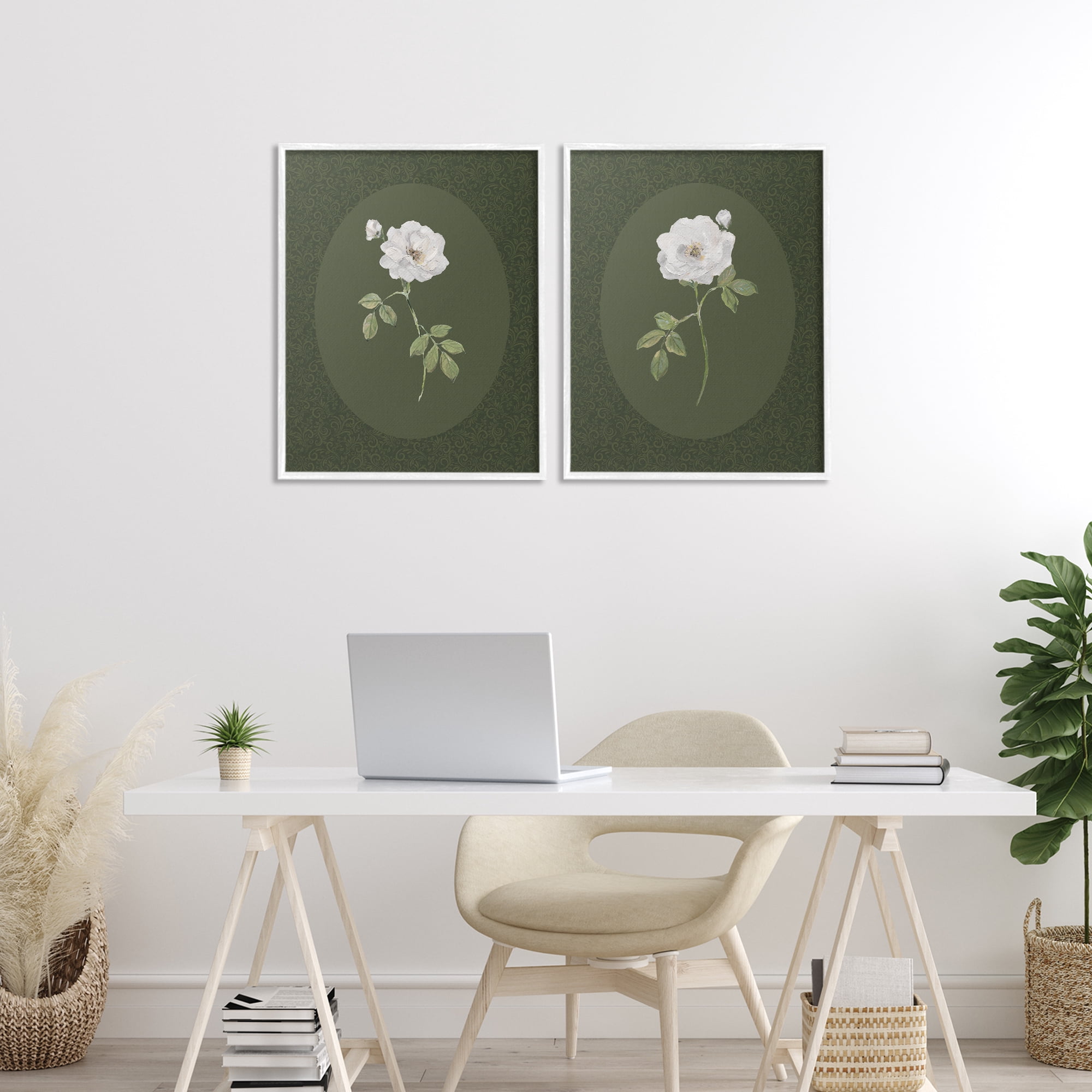 Stupell Industries Ornate Rose Studies over Emerald 2 Piece White Framed Giclee Art Set, design by Sally Swatland