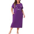 thumbnail image 1 of Agnes Orinda Tallas grandes para mujeres, camisones de Día de la Madre, cuello redondo, mangas cortas, vestido de dormir, pijamas con estampado de gatos, ropa de casa con bolsillo, 1X púrpura oscuro, 1 of 6