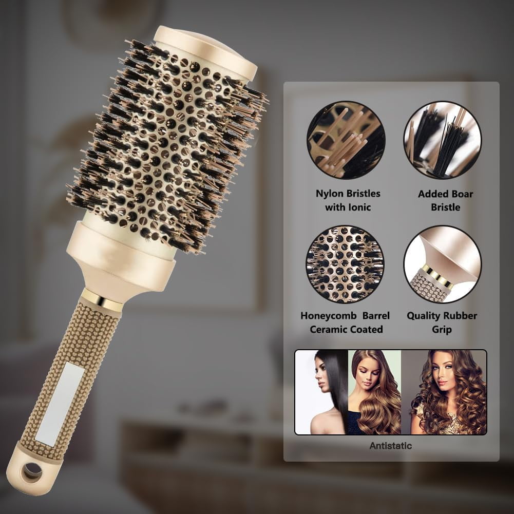 Complete Curly Hair Brush Set 8Pcs: Round & Paddle Brushes for Detangling Wet Thick Hair