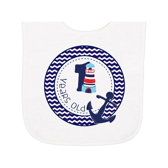 Inktastic 1 Years Old Nautical Anchor Boy Birthday Baby Terry Cloth Bib