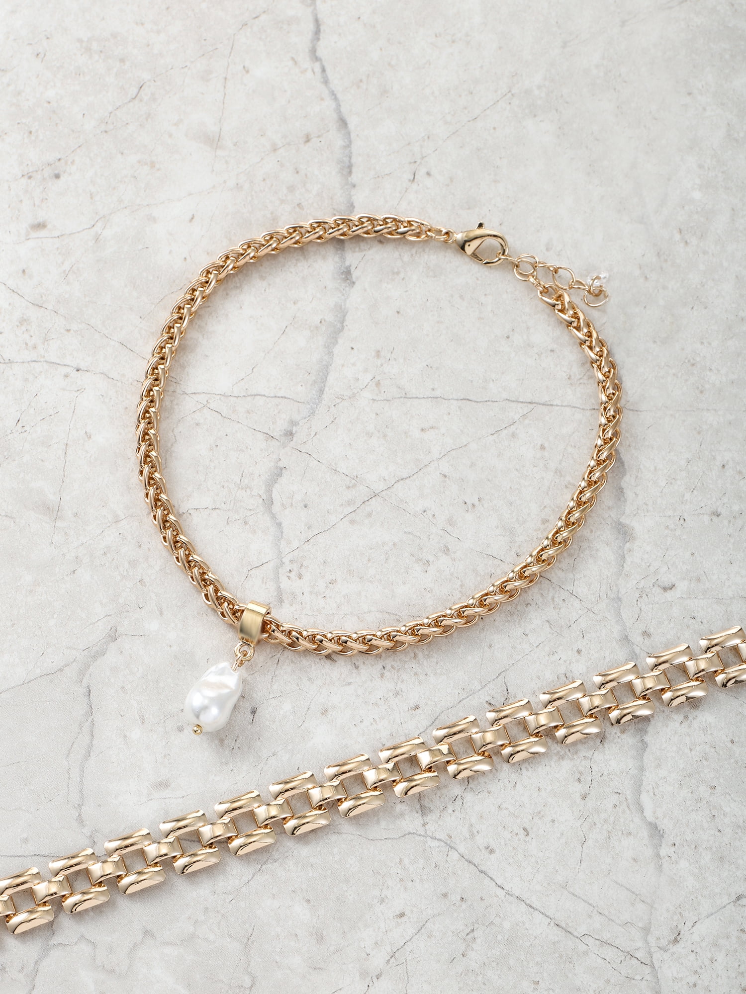 Time and Tru Goldtone Anklet Set, Simulated Pearl Charm, 2 Pieces