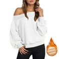 thumbnail image 2 of UJNDER Women's Off Shoulder Crewneck Sweatshirt Long Sleeve Casual Loose Fit Comfortable White M, 2 of 8